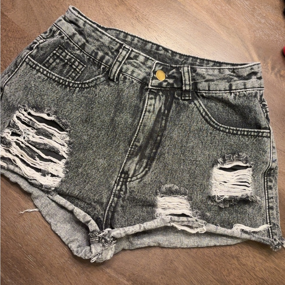 SHEIN Ripped Gray Denim Shorts